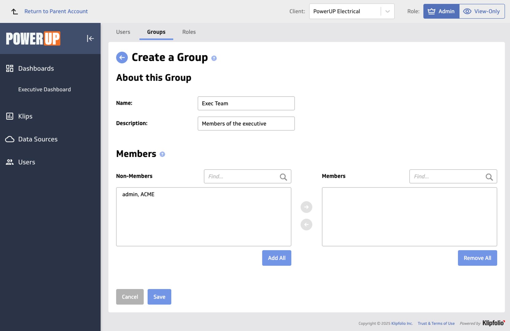 Klips Client Management Users Groups